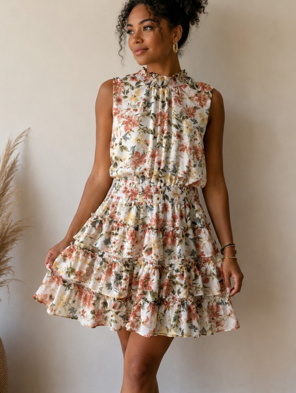 Floral Tiered Ruffle Mini Dress